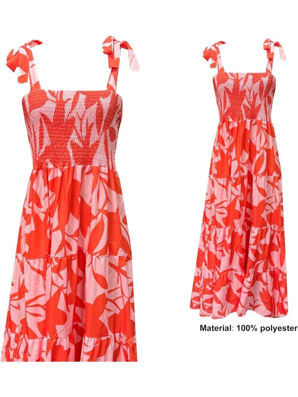 Women's Orange Floral 1 Sleeveless Square Neck Ruffle Flowy Imported Maxi Dress - Picture 6 of 6